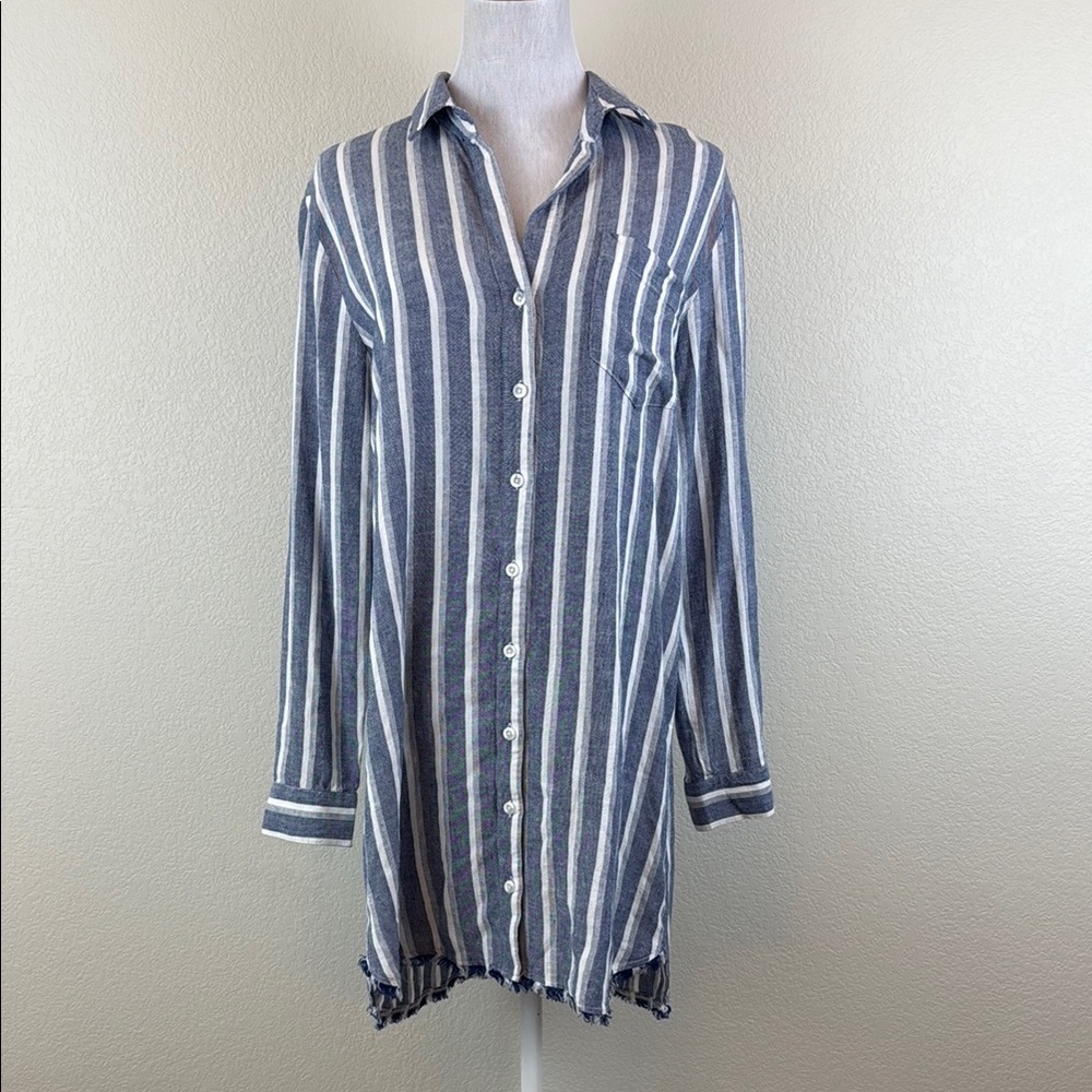 Cloth &‎ Stone Blue and White Striped Shirt Dress Size Small